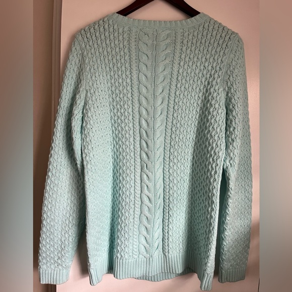 Lands’ End Cotton Cable Knit Sweater - Bright Mint - Medium Tall - Picture 2 of 4